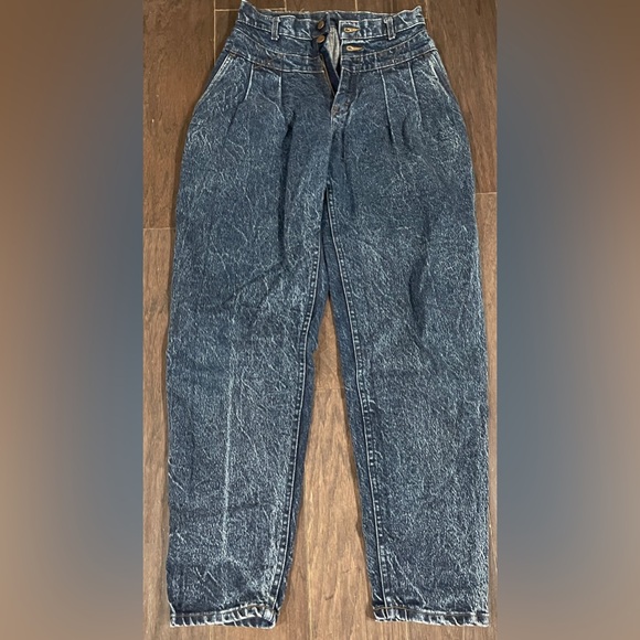 Lee Denim - Vintage Women’s Jeans Lee High Waisted Acid Wash Pleated Retro Size 7 Made N USA